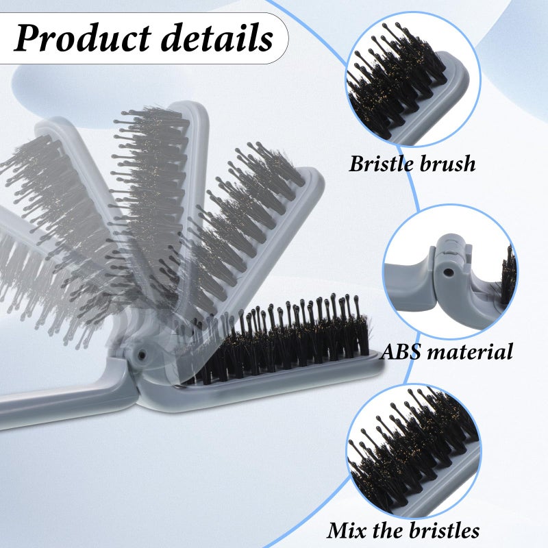 Styquenzer فرشاة شعر قابلة للطي للسفر (قطعتان)، فرشاة شعر صغيرة بشعيرات الخنزير، فرشاة سفر قابلة للطي بحجم الجيب للنساء، فرشاة محمولة صغيرة الحجم مناسبة لحقيبة اليد للشعر الكثيف والخفيف والمجعد والمستقيم، لاستعادة لمعانه. - Image 3